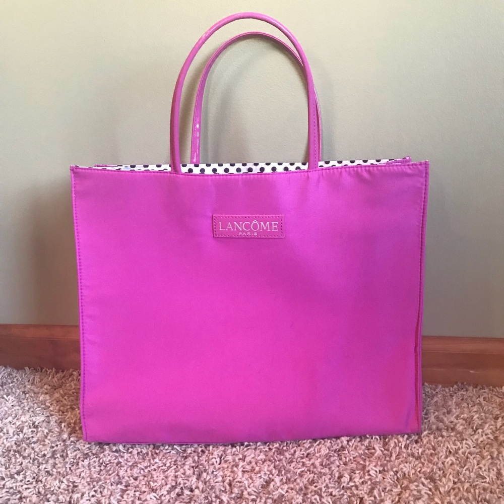 Pink and polka dot Lancôme Paris large tote bag